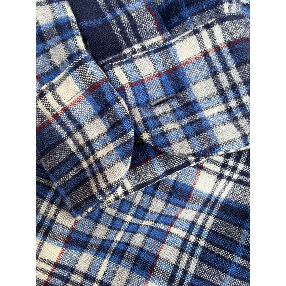 Vintage 1960s Blue Plaid Loop Pendleton Wool Collar Flannel - size Large - Picture 4 of 7